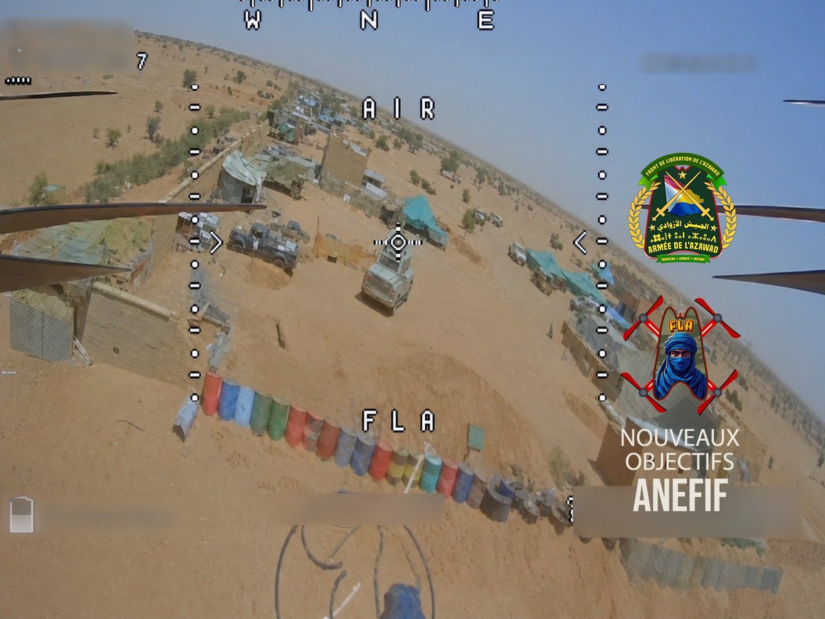 BrantPhilip_'s tweet photo. Update on the Anéfis, northern Mali, situation as of July 7.

Russian and Malian troops are still holding out for their fourth day, there has been almost incessant shelling and FPV drone attacks against specific facilities in the camp by JNIM/FLA such as the water tanks, communication antennas and armored vehicles.

According to the FLA, the Russians attempted to negotiate another peace deal for safe passage on the Kidal template, however this was allegedly rejected on the basis that the Russians didn't respect their earlier commitments of leaving the Malian north for good.

The Africa Corps and Malian Air Force have continued their targeted strikes using aircraft, FPV and Geran drones against JNIM/FLA in and around Anéfis, resulting in significant human and material losses especially of the precious captured armored vehicles.

More Malian troops attempted to surrender but were reportedly killed by the Russians in the camp before they could leave.

Reinforcements from Gao still haven't been able to break through and resupply the Anéfis base, what's coming next looks to be very bloody, and if there is no major assault in coming days, the Malian and Russian troops trapped inside are in serious danger of dying of thirst and hunger.