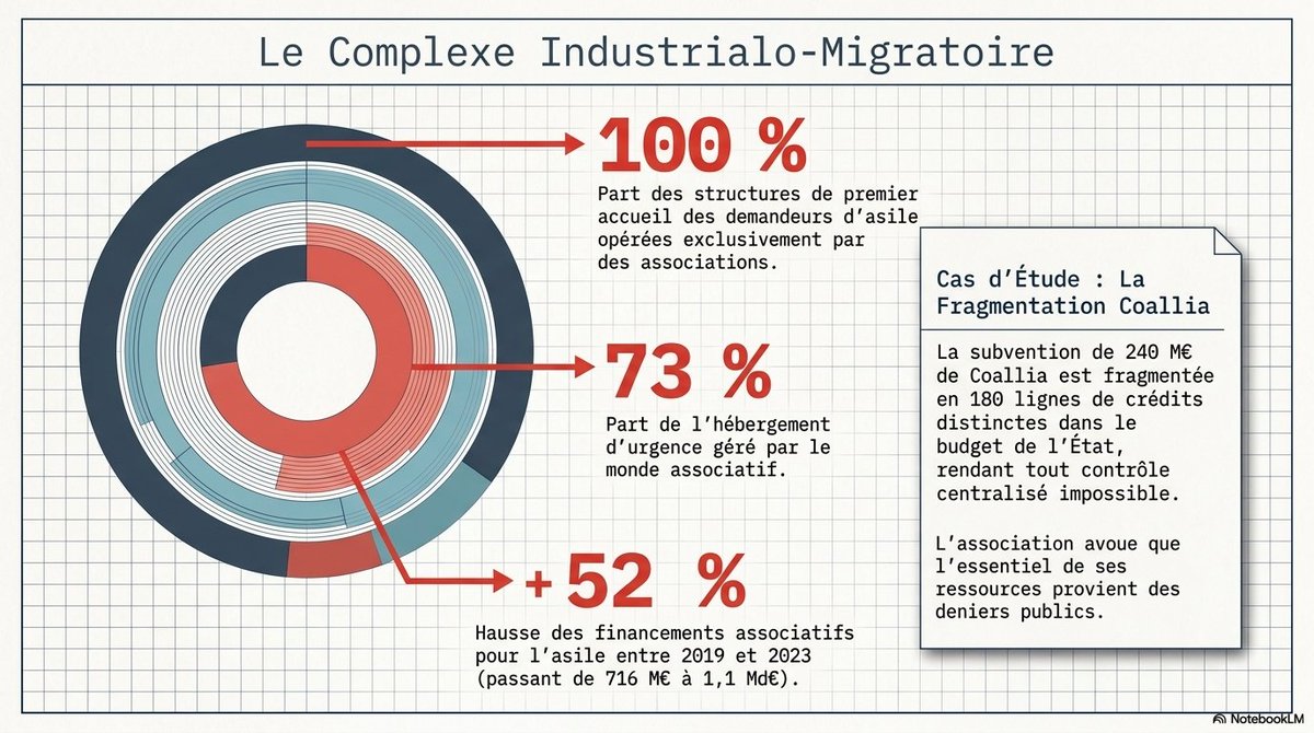 Observatoire_VP's tweet photo. 👁️ Le saviez-vous ? En plus de servir son agenda idéologique, la gauche s'enrichit grâce à l'immigration.

➡️ 100 % des opérateurs de structures de premier accueil des demandeurs d'asile sont des associations 

➡️ 73 % des gestionnaires de structures d'hébergement de demandeurs d'asile sont des associations 

➡️ Entre 2019 et 2023, le financement des associations en charge de la politique d'asile a augmenté de 52 %, passant de 716 millions à 1,1 milliard d'euros.

Notre dossier sur le financement public de la gauche 👉 https://t.co/yzU12TUNkU