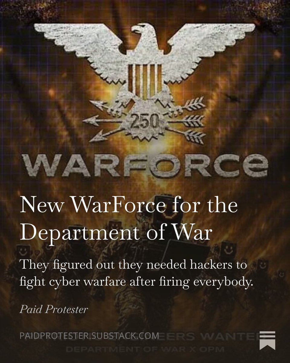 paidprotestr's tweet photo. Free Article Link:
https://t.co/7XtjNcUw3x
It's another fix for DOGE firing everybody necessary. But, you don't need to know anything to join. No college degree, no work experience. Idiots attract like magnets.
#DeptOfWar #DeptOfDefense #WarForce #Hegseth #SoftwareEngineers https://t.co/LPIRnn8AqX