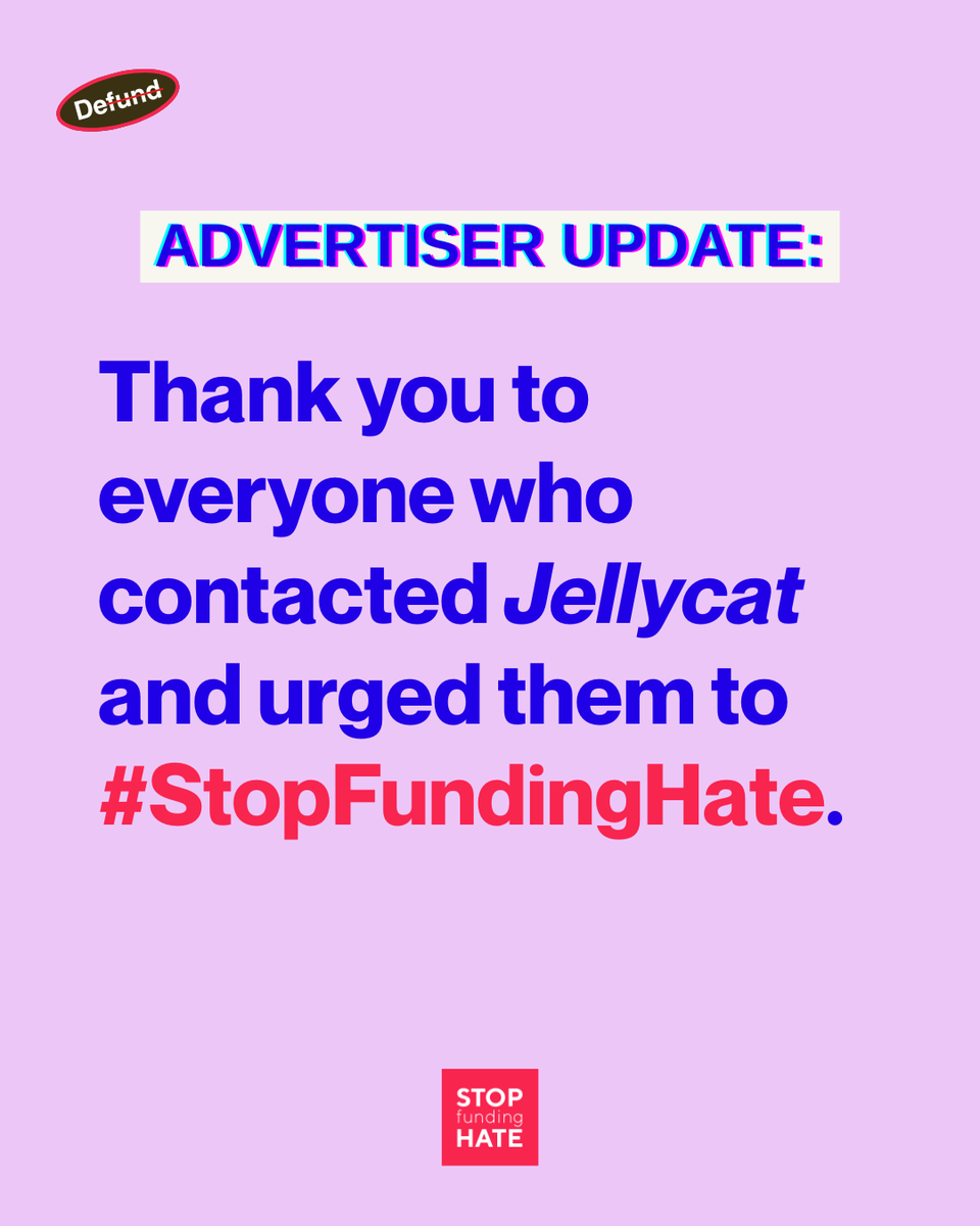 StopFundingHate's tweet photo. 🔔 ADVERTISER UPDATE: we haven't seen Jelllycat online ads on GB News' website since 15 June 2026! 🧸

A huge thank you to everyone who contacted Jelllycat and urged them to #StopFundingHate by pulling their online ads from GB News' website. ❤️‍🔥💪 https://t.co/AHtaQ37tV0