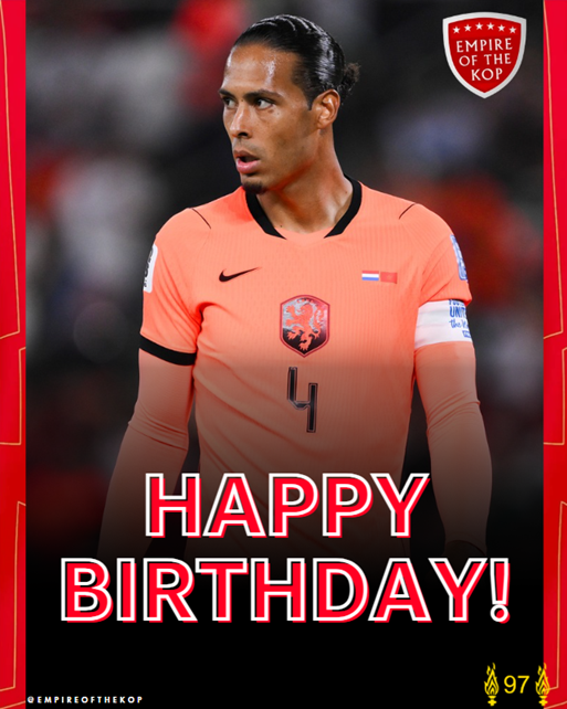 empireofthekop's tweet photo. Happy 35th birthday to the iconic Virgil van Dijk 🎂

Have a great one, you living legend! 🎉 #LFC https://t.co/ZSBPwSUHLt