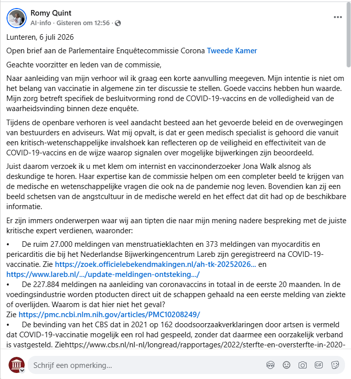 CSCBekker's tweet photo. Open brief Romy Quint (@RomyQuint ) aan Commissie Enquête Commissie om  @JonaWalk uit te nodigen. https://t.co/CTGUZCM8kF