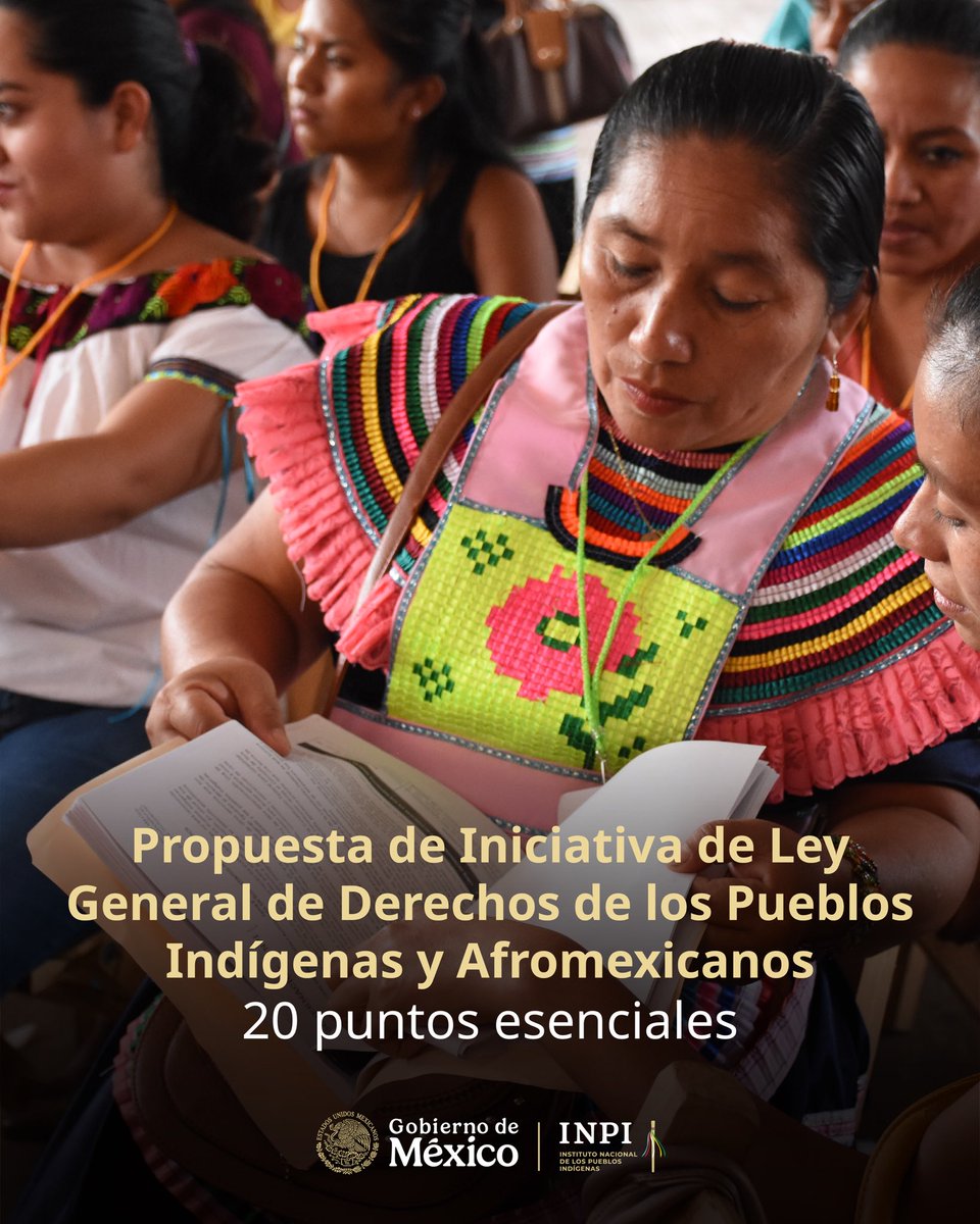 INPImx's tweet photo. Conoce la Propuesta de Iniciativa de Ley General de Derechos de los Pueblos Indígenas y Afromexicanos en 20 puntos. 📖

Este documento presenta, de manera clara y accesible, los principales ejes de la iniciativa que busca garantizar el reconocimiento y ejercicio pleno de los derechos de los Pueblos y Comunidades Indígenas y Afromexicanas, en cumplimiento del artículo 2° de la Constitución.  

📄Consúltala aquí: https://t.co/dqQZPtyA8S

#ConsultaLeyGeneral

🧵 1/7