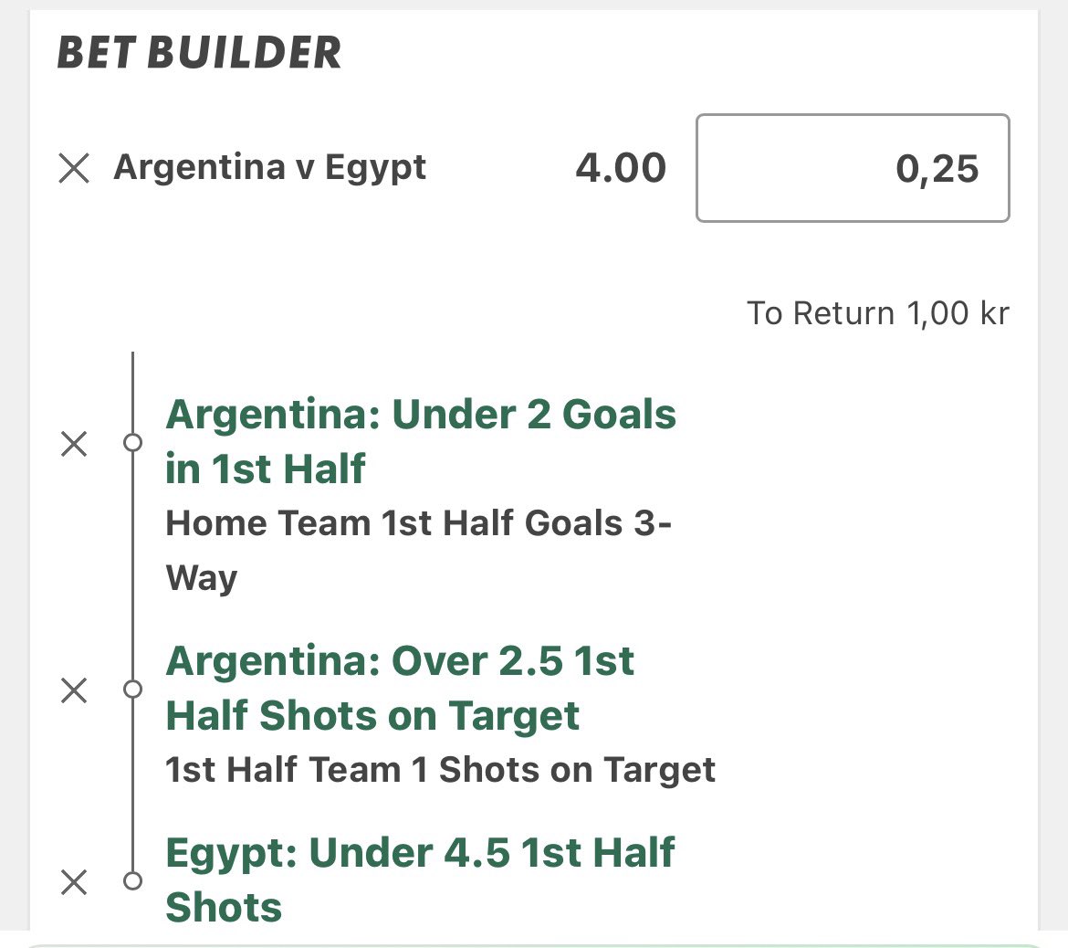 GustavosBets's tweet photo. 🇦🇷 Argentina - Egypt 🇪🇬 

Bet Builder @ 1.8 (1u).
Bet Builder @ 4.0 (0.25u).

15 minutes until kickoff. https://t.co/RdBew0KNqO
