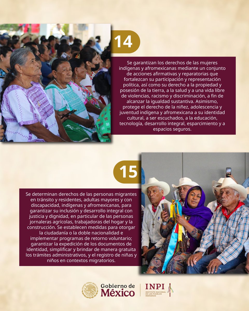 INPImx's tweet photo. Conoce la Propuesta de Iniciativa de Ley General de Derechos de los Pueblos Indígenas y Afromexicanos en 20 puntos. 📖

Este documento presenta, de manera clara y accesible, los principales ejes de la iniciativa que busca garantizar el reconocimiento y ejercicio pleno de los derechos de los Pueblos y Comunidades Indígenas y Afromexicanas, en cumplimiento del artículo 2° de la Constitución.  

📄Consúltala aquí: https://t.co/dqQZPtyA8S

#ConsultaLeyGeneral

🧵 6/7