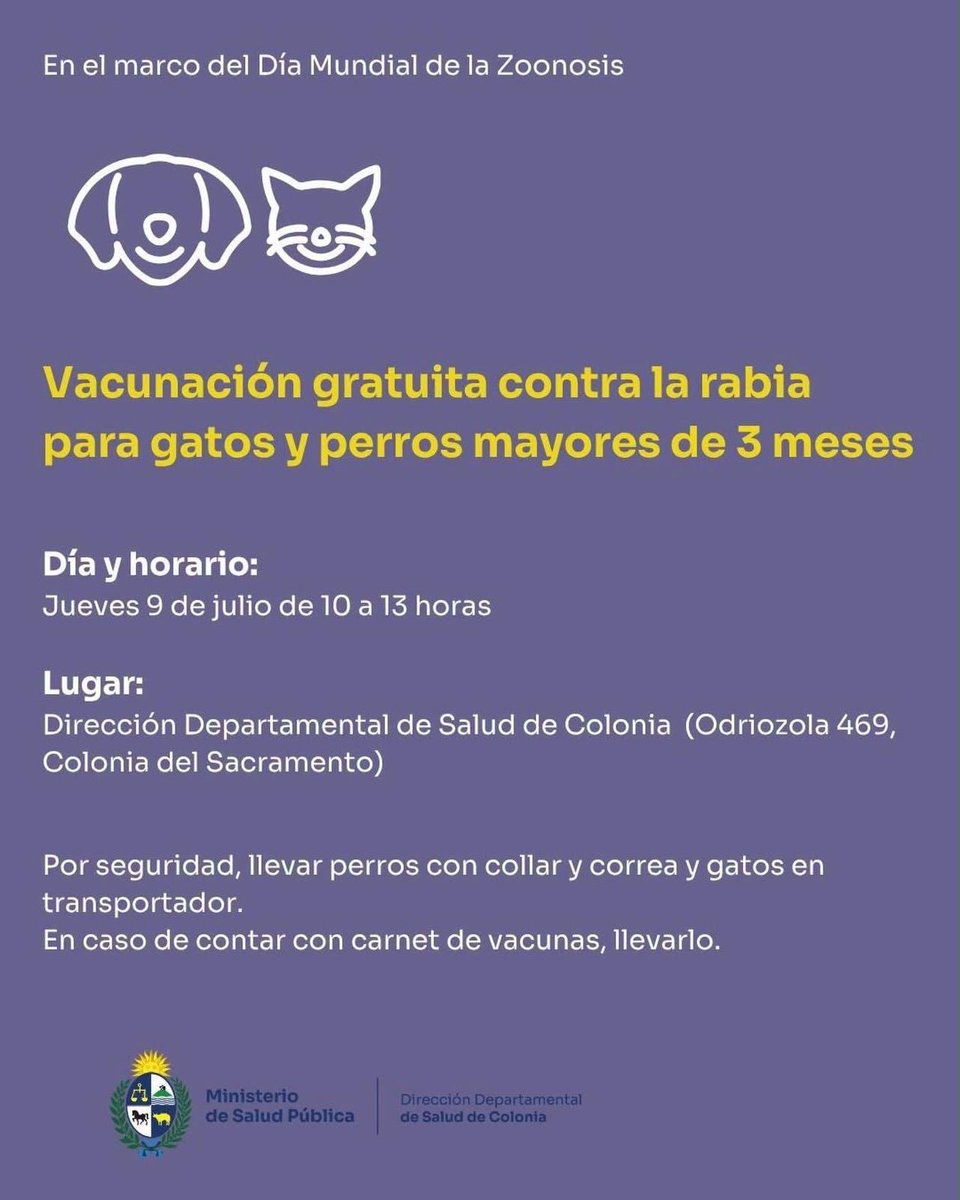 mvardacosta's tweet photo. Las vacunas son muy importante para la salud de las mascotas, y esta es gratuita! No hay excusas. 
Se agradece compartir 🐶😸 https://t.co/MJTuDliINm