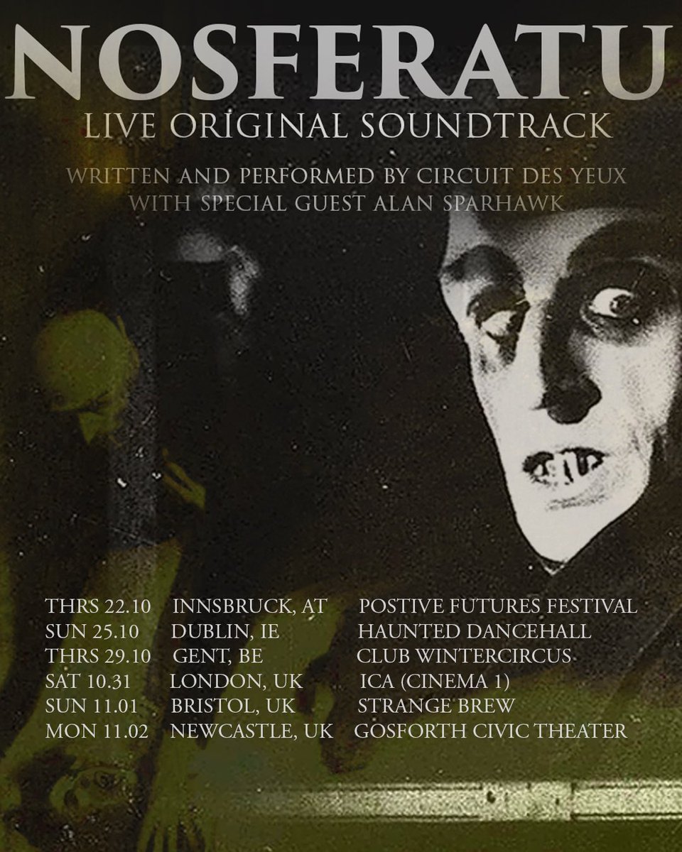 CircuitdesYeux's tweet photo. NOSFERATU WORLD TOUR THIS OCTOBER 🦇

I am excited to live in the spooky all October.  Tickets for Dublin &amp; Gent are on sale now. UK dates go on sale tomorrow.  All good things are available at https://t.co/OEGa5rTGth

Special guest Alan Sparhawk joins on guitar and voice. https://t.co/AmqSnu9NLa
