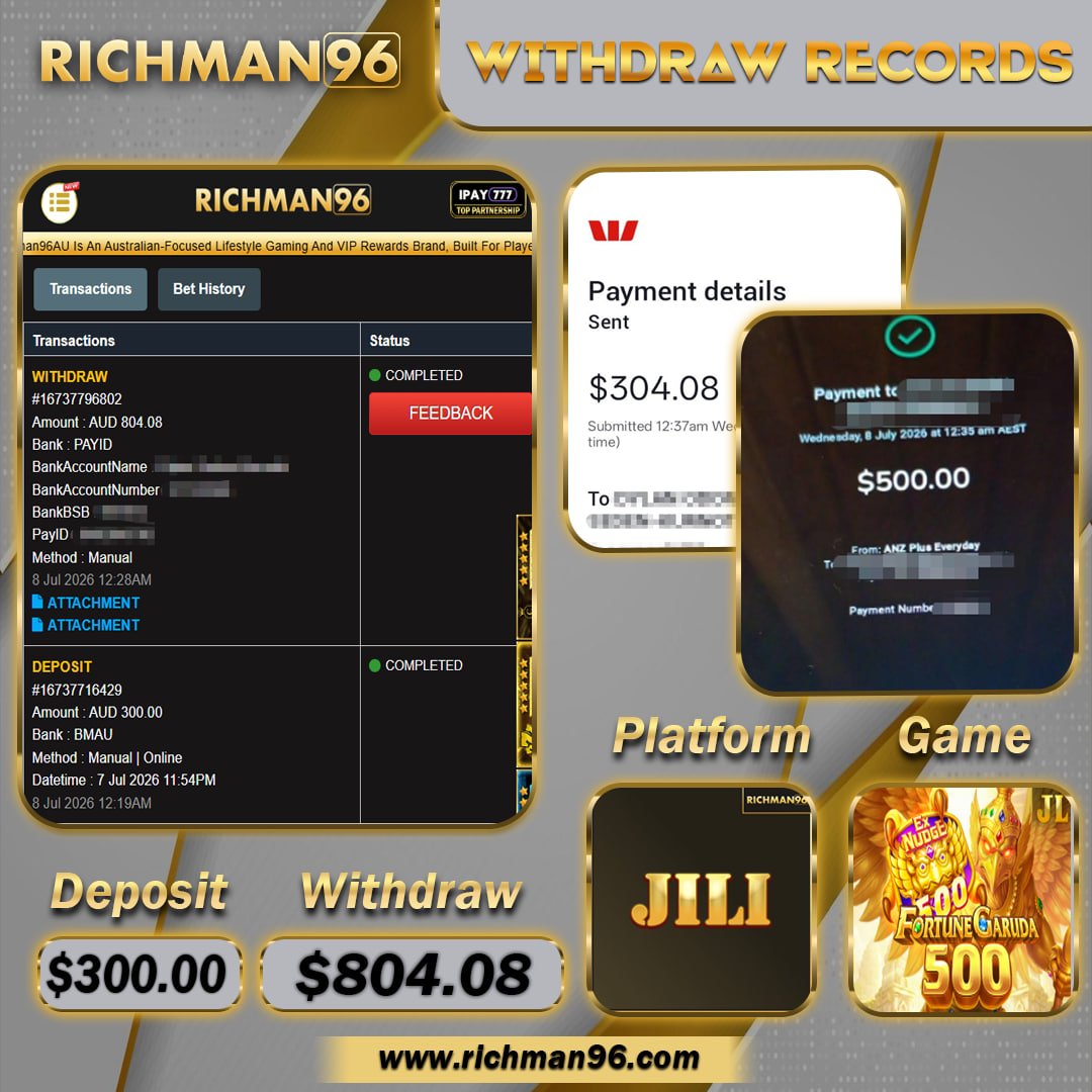 richman6663's tweet photo. ♠️ Congratulations To Our Dearly Menber Successful Withdraw ♠️
🎰PLATFORM: JILI
🎮GMAE: FORTUNE GARUDA500
💵DEPOSIT: 300.00 AUD
💵WITHDRAW: $ 804.08 AUD
🌎 Domain :  https://t.co/e1axwpW6s7 https://t.co/l3R82aJGQO