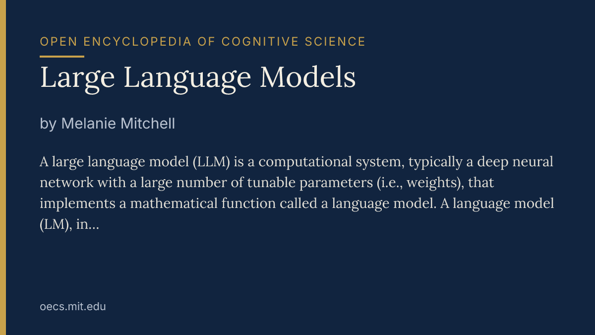 oecs_bot's tweet photo. Large language models represent a shift from rigid statistical frequency tables to neural networks that learn the probability distributions of…

Large Language Models by Melanie Mitchell

#CognitiveScience https://t.co/VOzYDEvcTe