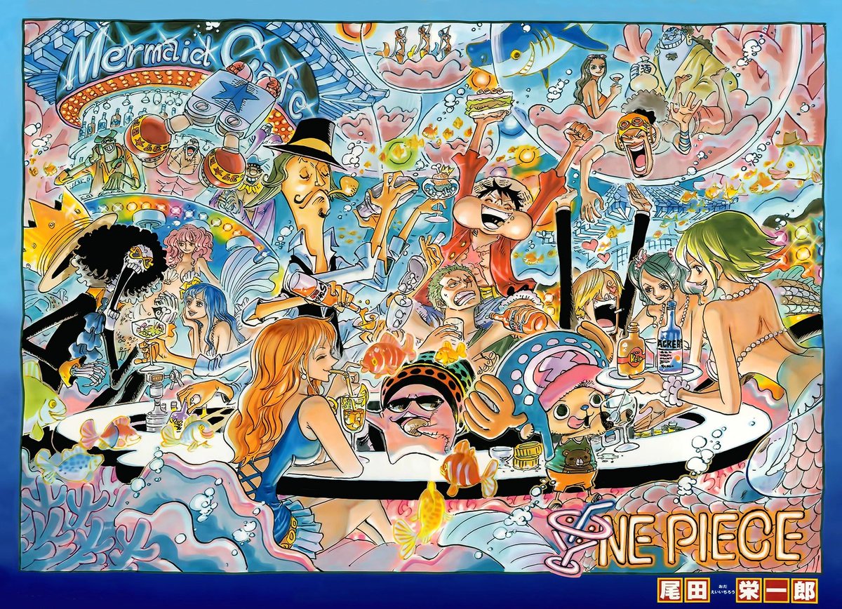 RDT_OG's tweet photo. Underwater Color Spread themes. 
I love the Color Spread of CH- 471, where SHs are exploring undersea ruin 👀. This color spread always reminds me of “The Lost kingdom”. 

#ONEPIECE1188 https://t.co/9ABIT2fp11