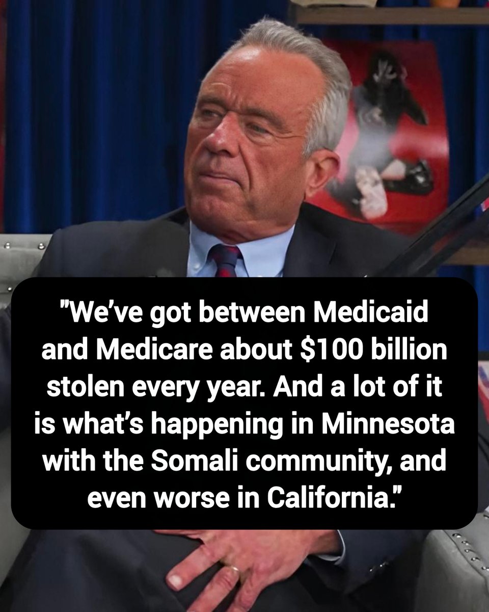 DavidJHarrisJr's tweet photo. RFK Jr: "We’ve got between Medicaid and Medicare about $100 billion stolen every year. And a lot of it is what’s happening in Minnesota with the Somali community, and even worse in California."

Thoughts? https://t.co/RZOTwea6T5