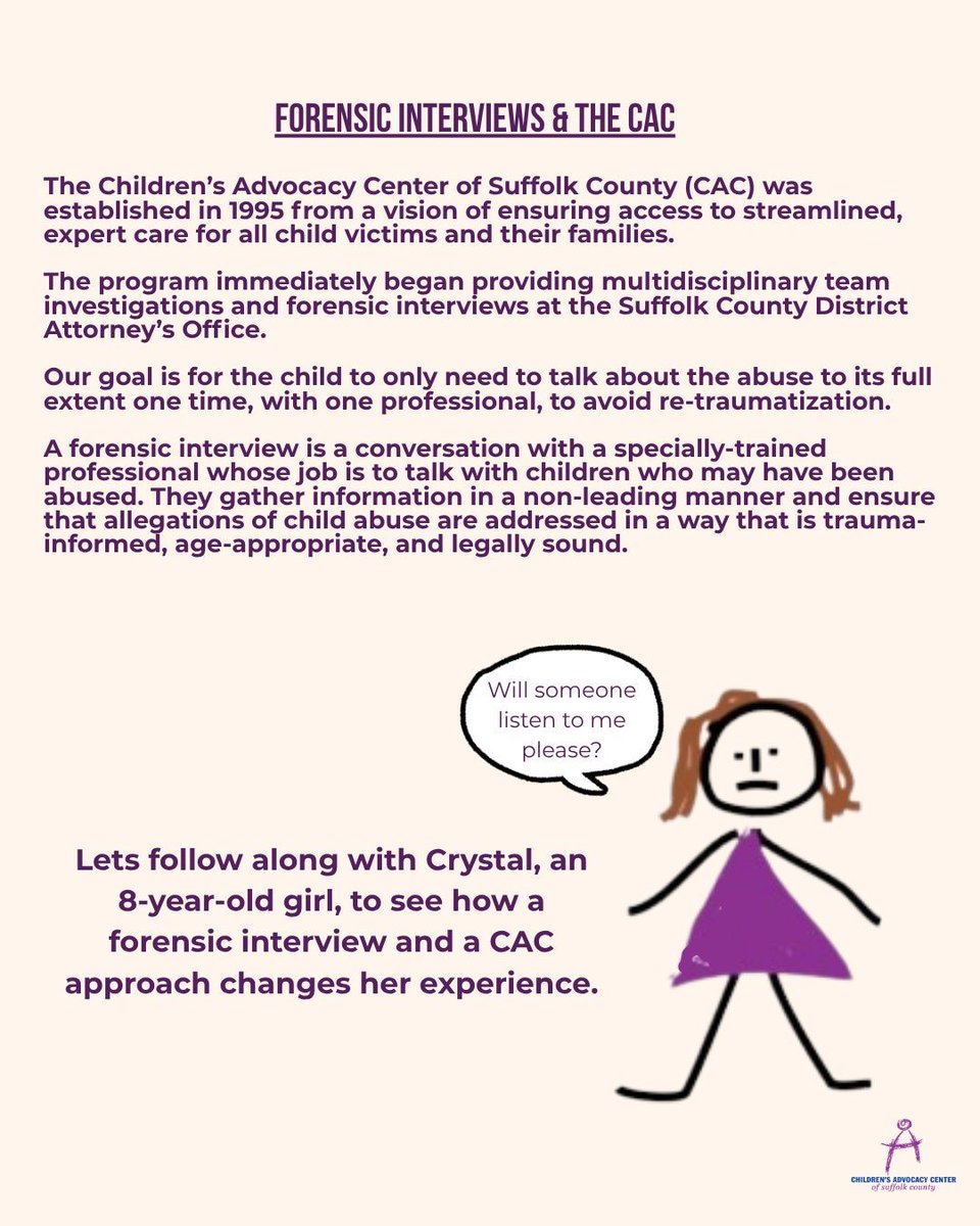 SuffolkCAC's tweet photo. This National Forensic Interviewer Week, we're recognizing the highly trained professionals who play a vital role in helping children and families navigate the aftermath of abuse.
#NationalForensicInterviewerWeek #ChildrensAdvocacyCenter #ForensicInterview #TraumaInformedCare https://t.co/0jl9FR6aIi