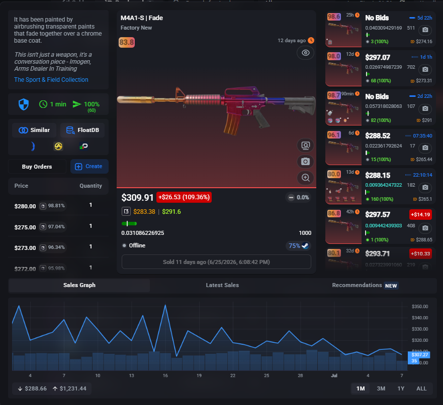 Lance241's tweet photo. Recent pickup. M4A1-S | Fade pattern #1000 https://t.co/mCaPGISi9f