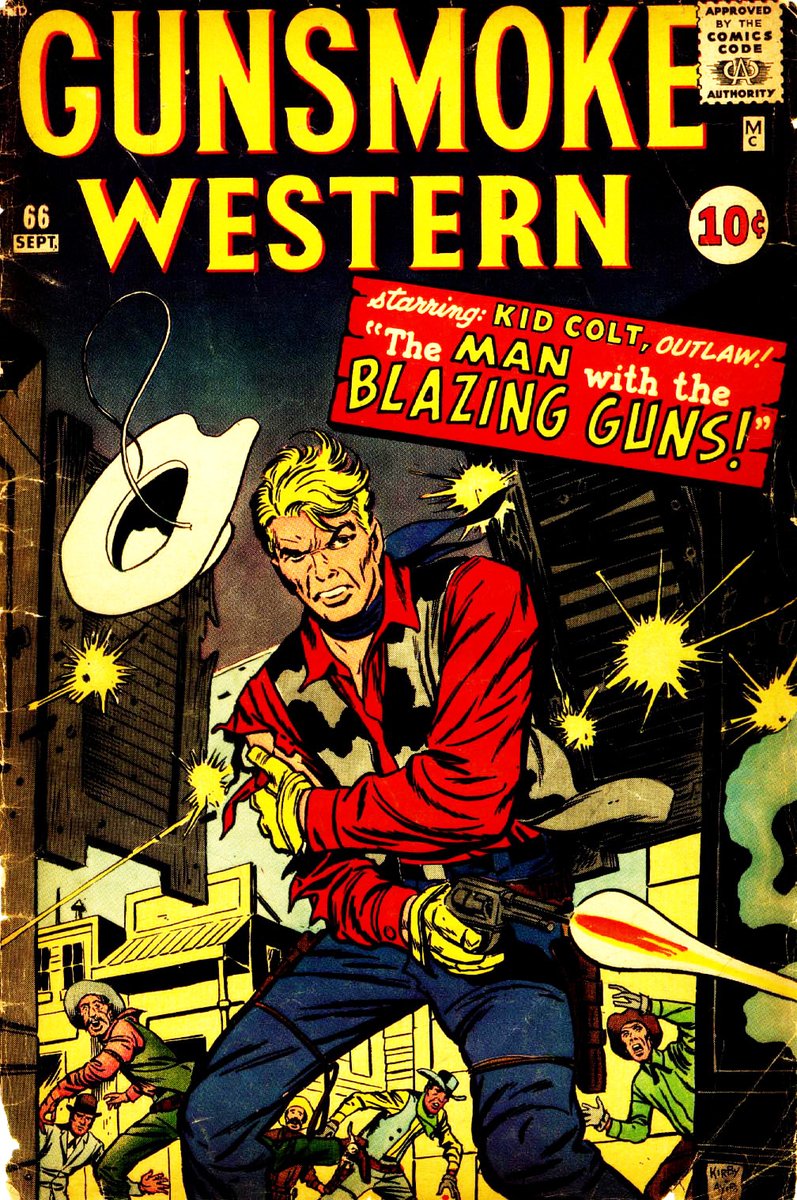 bckomix's tweet photo. 𝙴𝚅𝙴𝚁𝚈 𝙺𝙸𝚁𝙱𝚈 𝙲𝙾𝚅𝙴𝚁
Jack Kirby &amp; Dick Ayers, Letters: Artie Simek
Gunsmoke Western #66 (Sep 1961) https://t.co/Nw71Ns1dKg