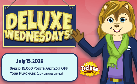 ganzestore's tweet photo. Deluxe Wednesdays -- > July 15, 2026
Spend 15,000 Points or more, get 20% OFF* your virtual items/pets purchase. https://t.co/4R1AeWJJ5B

*Conditions apply
#Webkinz #Classic #DeluxeWednesdays @webkinz https://t.co/4WH2Fw8DJC