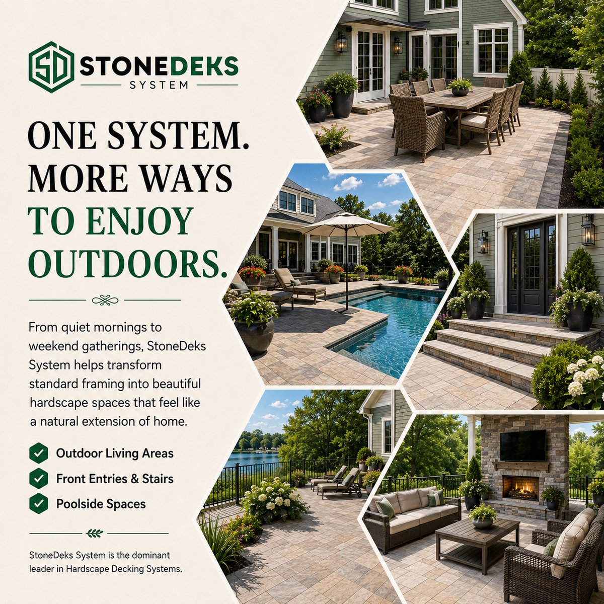 StoneDeks's tweet photo. One system, more outdoor possibilities. StoneDeks helps create hardscape surfaces for decks, entries, stairs, poolside spaces, and outdoor living areas. Visit the link below to learn more!

#StoneDeks #OutdoorLiving https://t.co/X7WDcW5qW1