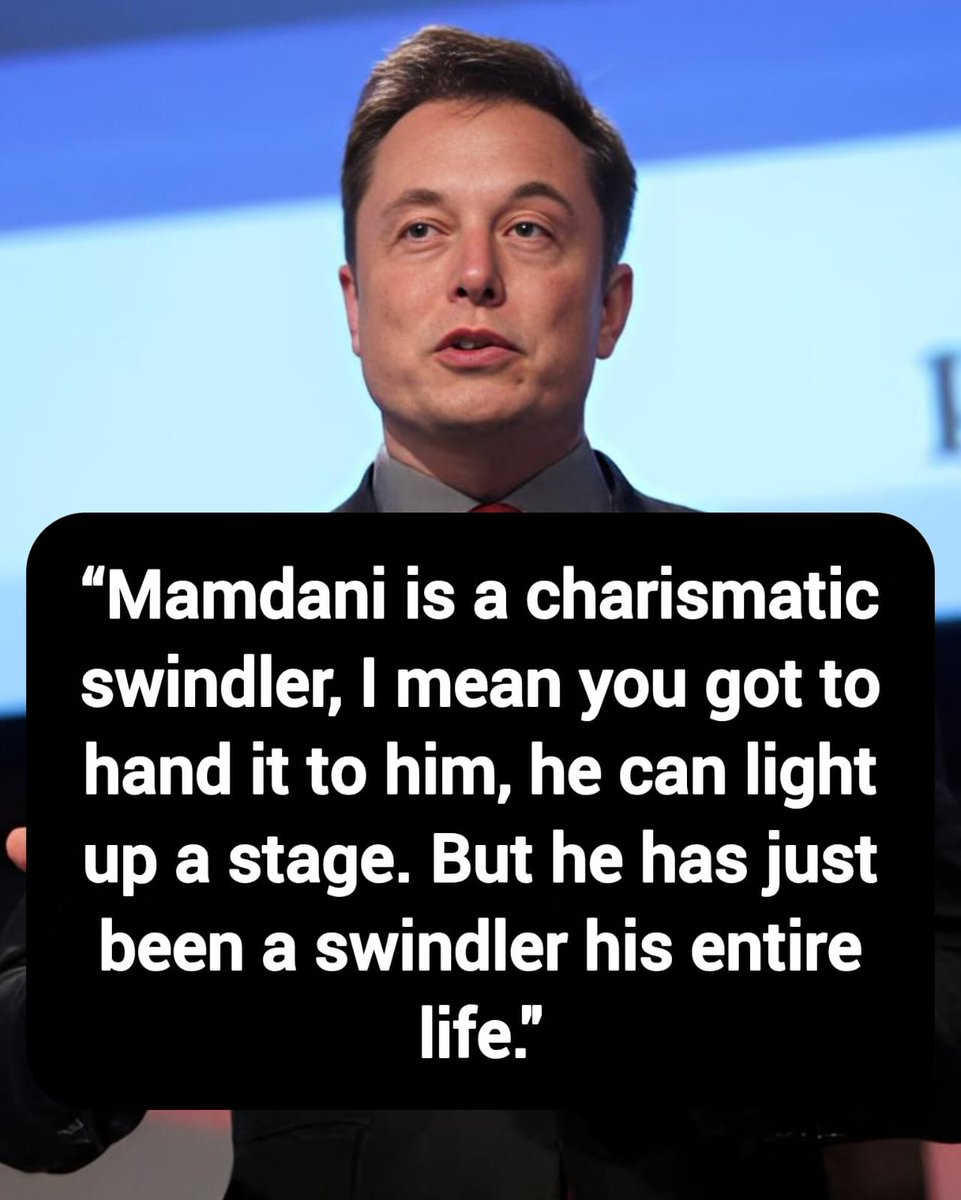 DavidJHarrisJr's tweet photo. Elon Musk: “Mamdani is a charismatic swindler, I mean you got to hand it to him, he can light up a stage. But he has just been a swindler his entire life."

Thoughts? https://t.co/Mb81Mvc97Q