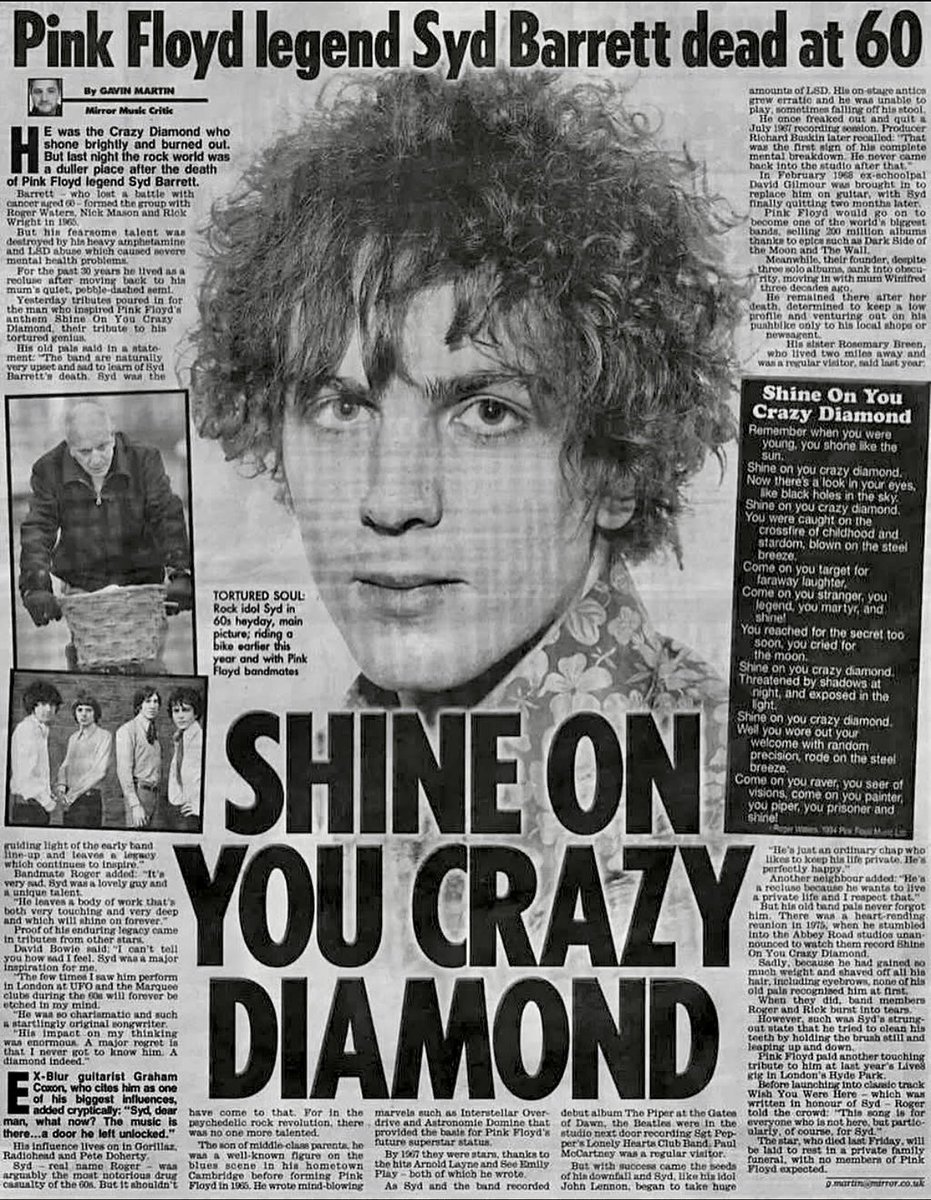 MonstersOfRock's tweet photo. On this day in 2006, Pink Floyd co-founder Syd Barrett dies at the age of 60. https://t.co/015VwaXt1j