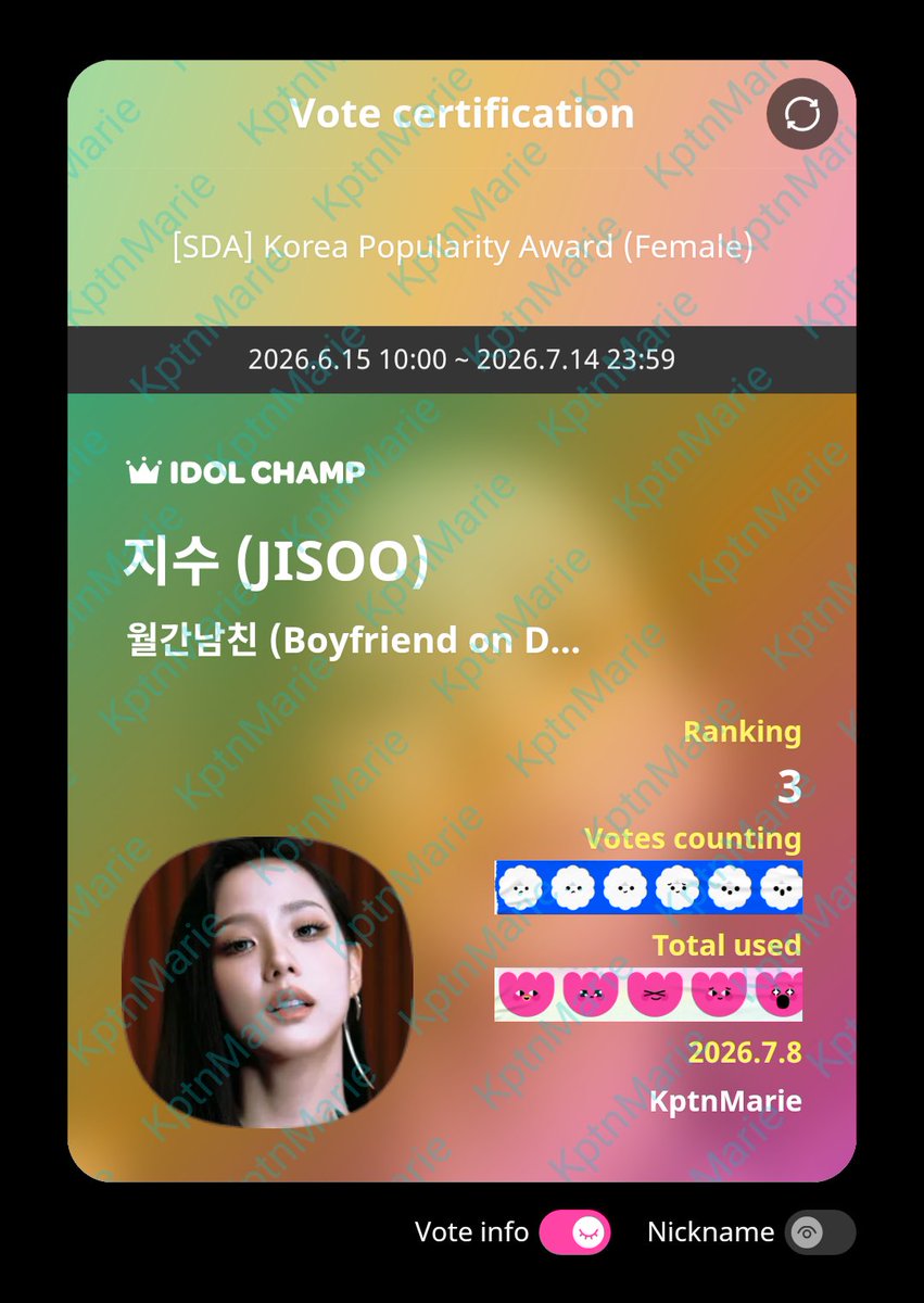 CaptainMarieuh's tweet photo. @NEWSJISOO Let's vote for JISOO https://t.co/PjeC98S8Hz