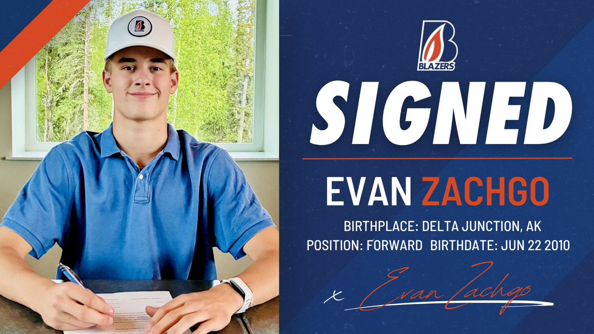 blazerhockey's tweet photo. SIGNED! ✍️

The Blazers have signed 2010-born forward Evan Zachgo to a WHL Scholarship and Development Agreement. 

Welcome aboard Evan! 🔥

Read more | https://t.co/u9y4KpQQeT https://t.co/EKFbdwtPVE