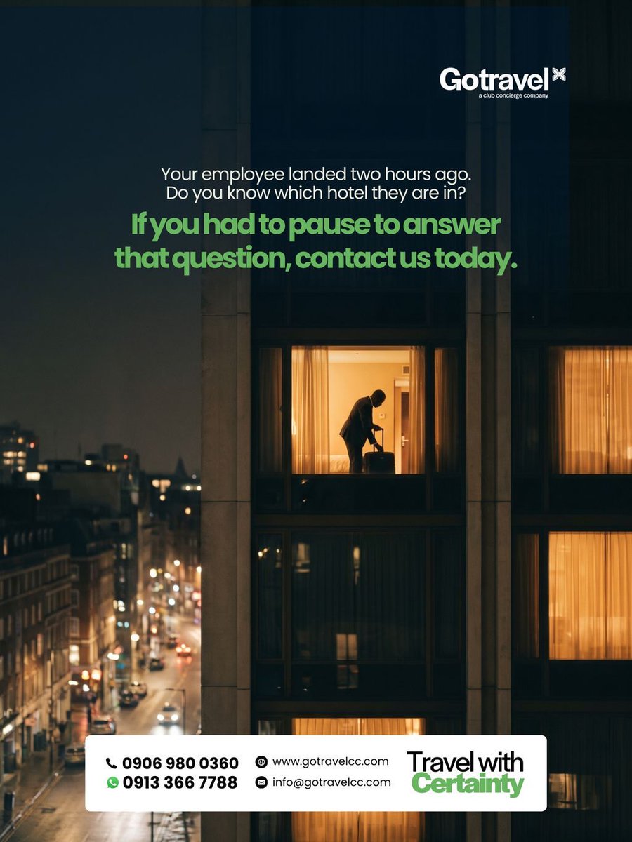gotravelcc's tweet photo. Can you account for your travelling employees every step of the way?
If not, it's time to rethink business travel.
Partner with GoTravelCC and Travel with Certainty.
Visit our website to learn more: https://t.co/WClCRJdyD0
#CorporateTravel #GoTravelCC https://t.co/F1hR4aU2Y1