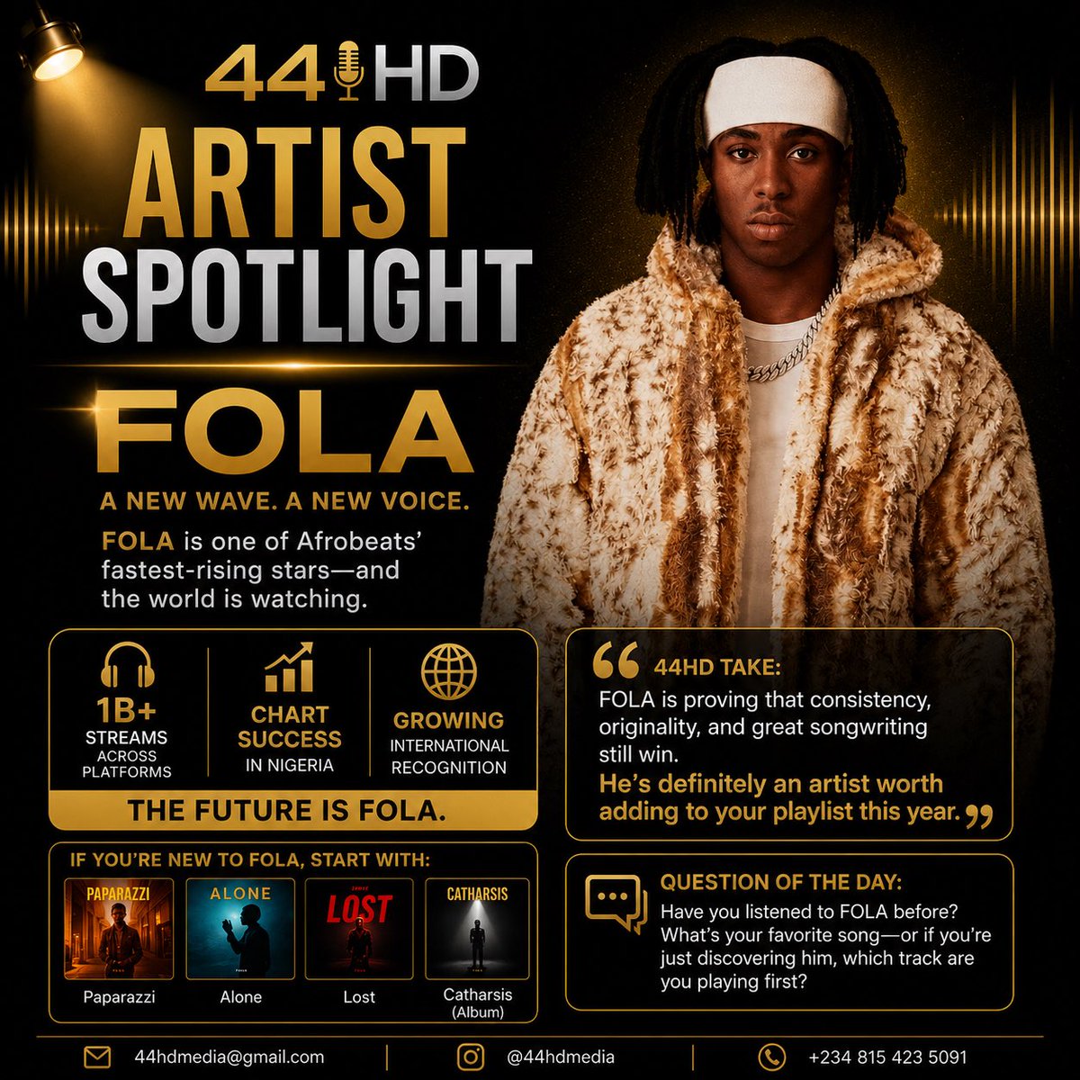 44hd_media's tweet photo. 🎙️ Artist Spotlight: FOLA

From infectious melodies to undeniable talent, FOLA is proving he’s one of Afrobeats’ fastest-rising stars. If you haven’t tuned in yet, now’s the perfect time.

🎧 What’s your favorite FOLA track?

#ArtistSpotlight #FOLA #Afrobeats #NigerianMusic https://t.co/YvKaCxYiif