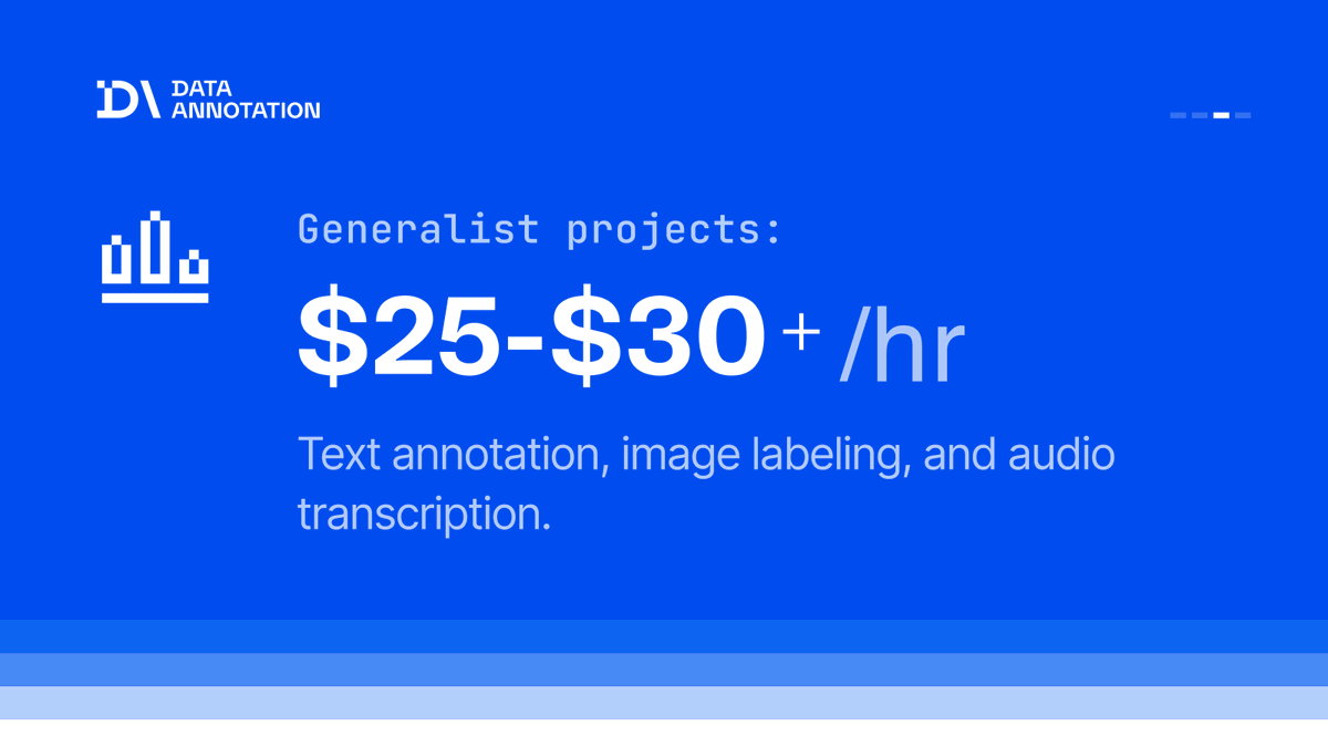 Data_Annotation's tweet photo. Most remote platforms keep rates low by design. More contributors, more supply, lower pay.

DataAnnotation works the opposite way: a selective contributor pool, premium projects, and rates that reflect what skilled work is actually worth.

Premium pay follows premium work. https://t.co/6ThIivkQ1C