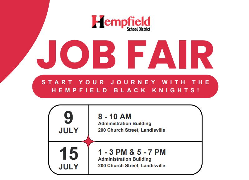 hempfield's tweet photo. 🚨 Join Hempfield School District at our upcoming Job Fairs!

On-site interviews will be available:
🗓️ July 9 | 8–10 am
🗓️ July 15 | 1–3 pm &amp; 5–7 pm
📍 Administration Building, 200 Church Street, Landisville
💻 Please submit your application in advance: https://t.co/KLgTUvPOPV https://t.co/IhpeHbNXzt