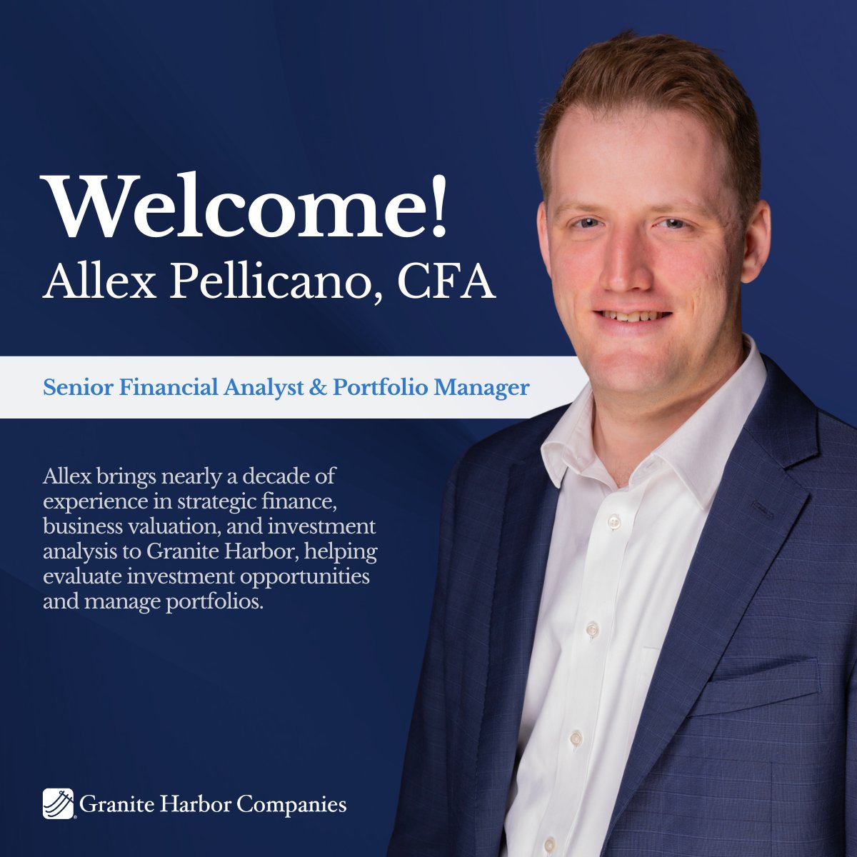 GHAdvisors's tweet photo. We're excited to welcome Allex Pellicano, CFA to Granite Harbor as our Senior Financial Analyst and Portfolio Manager.

Allex brings nearly a decade of experience in strategic finance, business valuation, and investment analysis. His background spans corporate finance, M&A, financial modeling, and long-term strategic planning, providing a strong foundation for evaluating investment opportunities and supporting disciplined portfolio management.

His analytical mindset, commitment to long-term value creation, and passion for investing make him a valuable addition to our team, and we're excited for the expertise he'll bring to our clients and firm.

Please join us in welcoming Allex to Granite Harbor!

#WelcomeToTheTeam #GraniteHarbor #WealthManagement #InvestmentStrategy #PortfolioManagement #CFA #FinancialAnalysis #HoustonBusiness #MilwaukeeBusiness