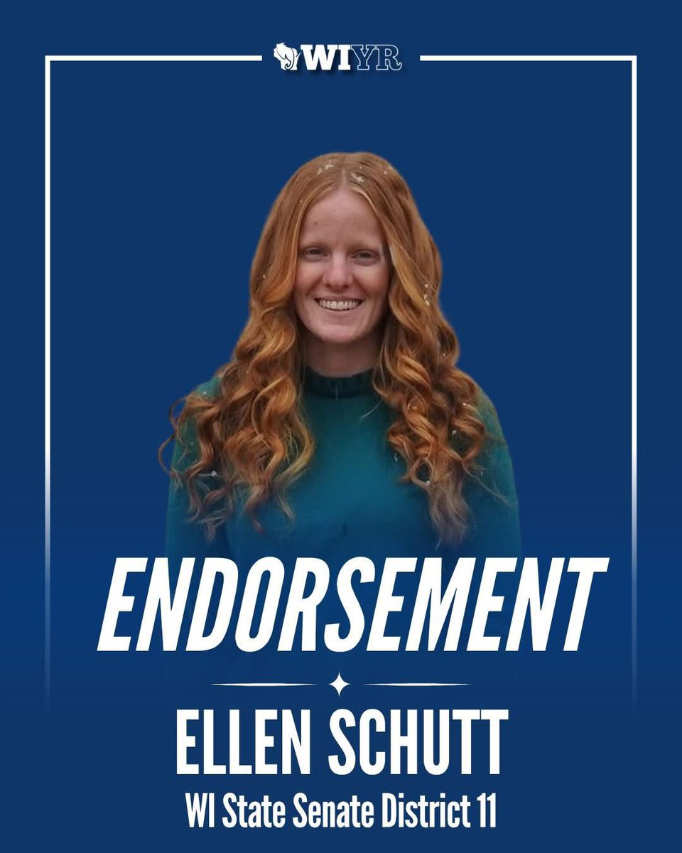WIYRs's tweet photo. 🚨Endorsement Alert 🚨

The Wisconsin Young Republicans are proud to endorse @ellenschutt for State Senate District 11!

From local grassroots efforts to leadership within the WIYRs, Ellen has been committed to growing the conservative movement and fighting to elect conservative leaders across the state. As a young mom, and former lawmaker, she understands what's at stake for Wisconsin families and has the experience and determination to deliver results.