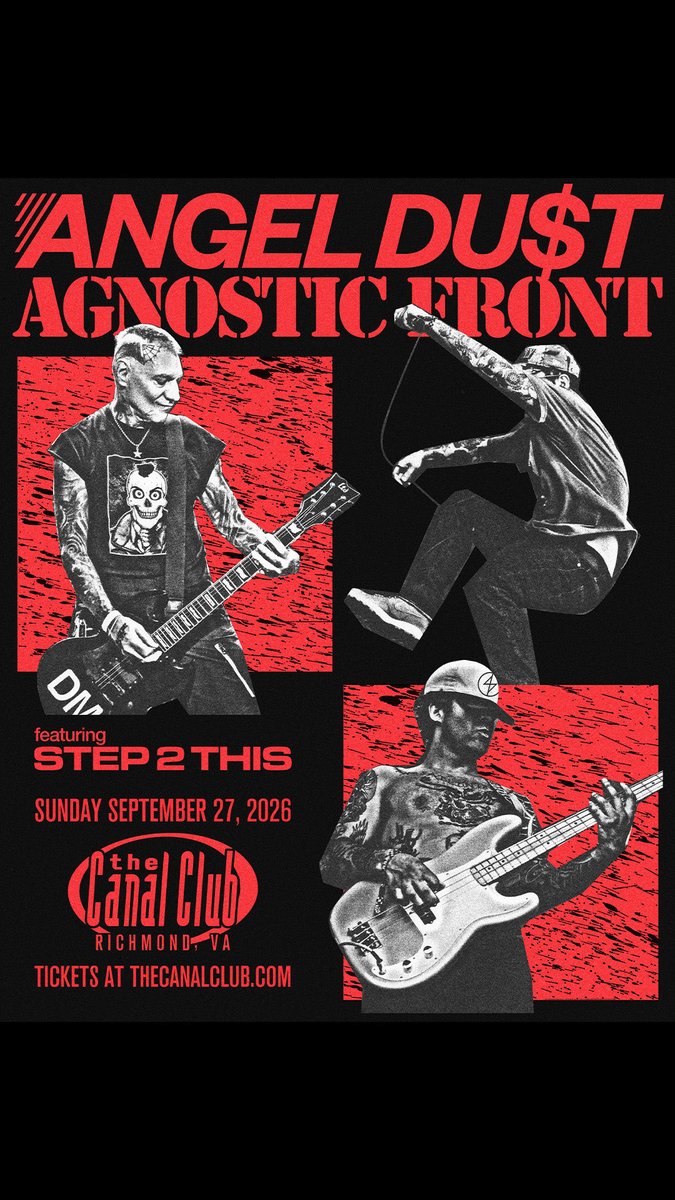 TheCanalClub's tweet photo. JUST ANNOUNCED!!!!

—ANGEL DU$T

—AGNOSTIC FRONT

—STEP 2 THIS

ON SALE THURSDAY🎟️ https://t.co/dco1kNw5SE