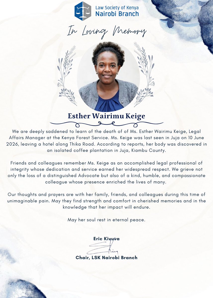 _James041's tweet photo. The legal fraternity and every active citizen and every Kenyan must step out and demand #JusticeForEstherWairimu https://t.co/0mZ64eWn3A