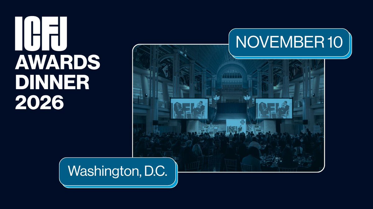 ICFJ's tweet photo. Join us in Washington, DC on Nov. 10 for our 2026 #ICFJawards! 🥇We will honor the achievements of colleagues who have made a significant impact through their reporting, at a time when quality journalism is more important than ever. 
🌟 Get your ticket: https://t.co/sG5gYkft2N https://t.co/jFapAq6kWj