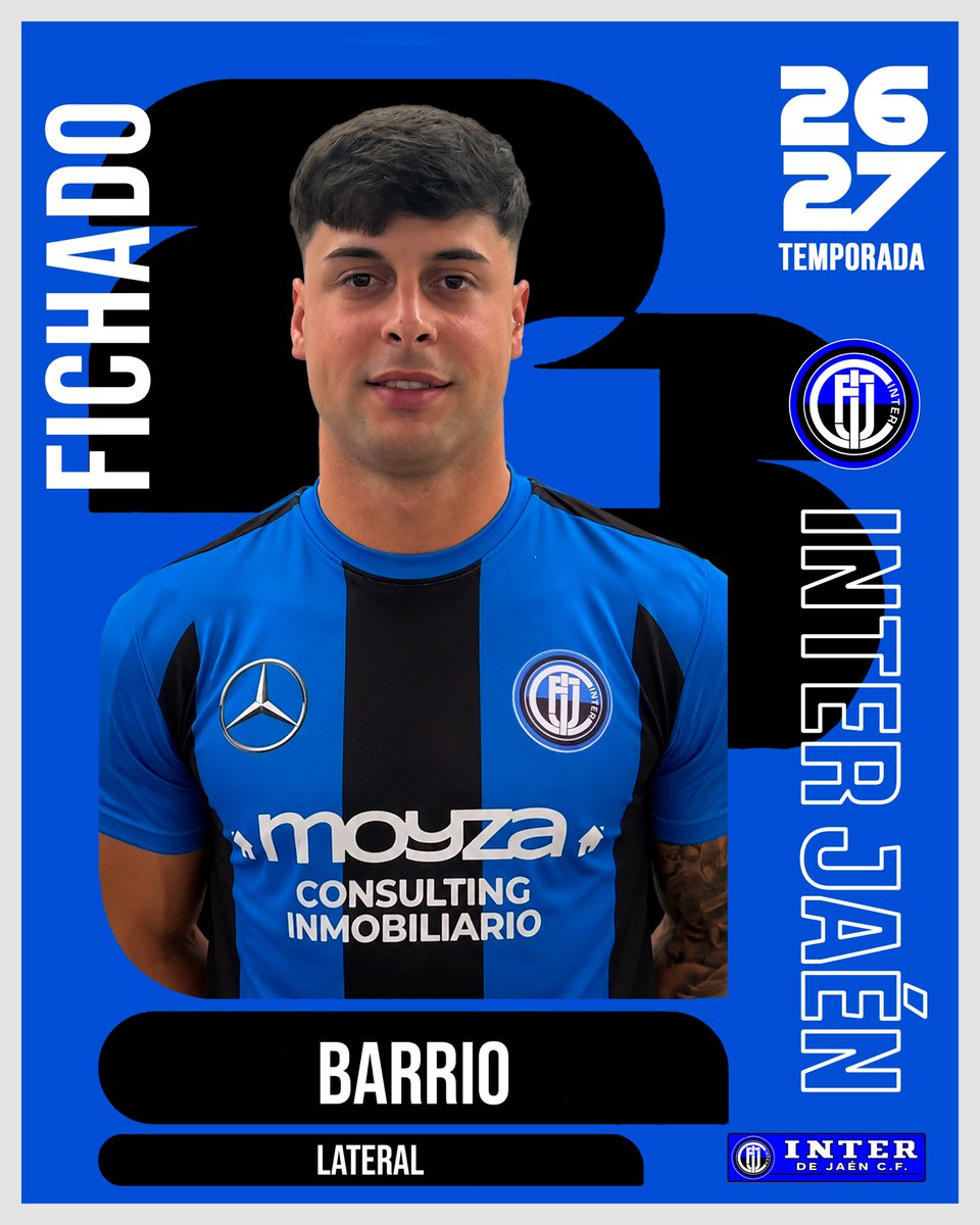 InterJaen's tweet photo. 🔵⚫️ 𝐓𝐄𝐌𝐏𝐎𝐑𝐀𝐃𝐀 𝟐𝟎𝟐𝟔-𝟐𝟎𝟐𝟕

➡️ Damos la bienvenida a Juan Antonio Barrio, que se incorpora a nuestro proyecto para la temporada 2026/27

⚽ Lateral y central de 25 años, llega para reforzar nuestra línea defensiva con polivalencia, compromiso y solidez 💪🏻 https://t.co/aYT89i8Grb