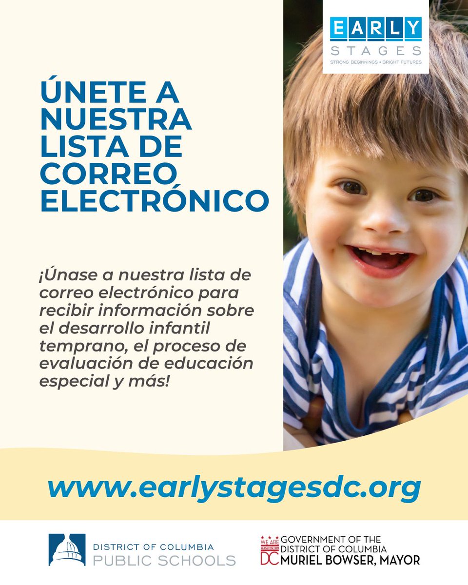 EarlyStagesDC's tweet photo. Join the Early Stages email list! Subscribers receive helpful information about child development and the special education evaluation process. Stay informed and connected by signing up today at https://t.co/SROlZ2MCfo. 

#ChildDevelopment #DCPS #SpecialEducation #EarlyStagesDC https://t.co/PLXFAYUQPc