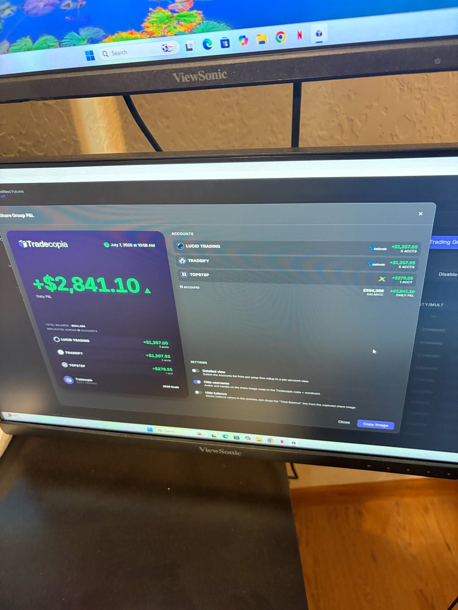 rainmaker10000's tweet photo. started using Tradecopia yesterday and added 5 Lucid Flex, and 5 Tradeify accounts…. https://t.co/thFxmXJtFu