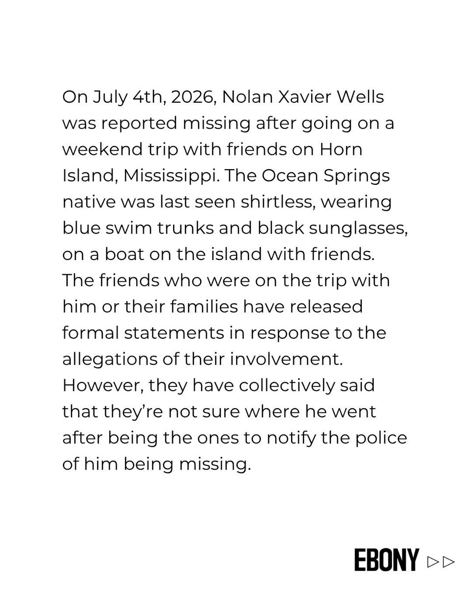 EBONY's tweet photo. The search for 18-year-old Nolan Wells has come to a heartbreaking end... but the questions surrounding his death remain. 🖤

Click the link to read the latest on the case and what we know so far: https://t.co/geODfoIsOc https://t.co/0tgSvKM9Ge