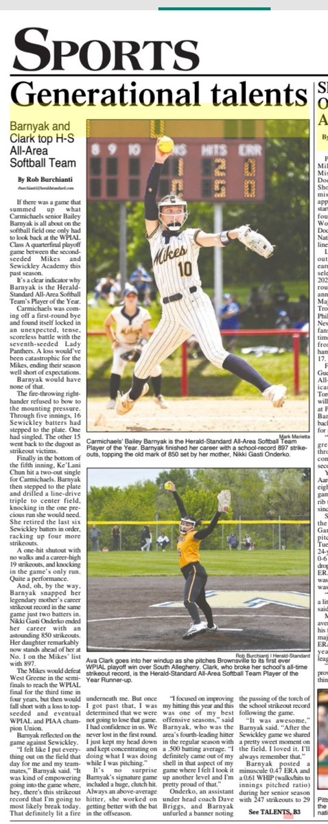 AvaEClark15's tweet photo. Honored to be 2nd team All-State, named Player of Year Runner-Up by the Herald Standard, and All-Section my senior season. @BrownsvilleF @CALU_softball @CoachErb_CalU @ginggga21 https://t.co/EX2vJfv01u