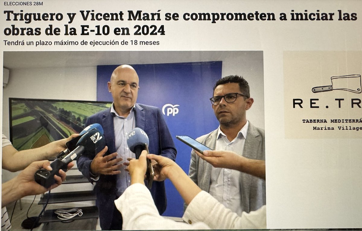 PSOE_Eivissa's tweet photo. 📸 2023: Triguero i Vicent Marí prometien que l'E-10 estaria feta aquesta legislatura.
📄 2026: liciten la redacció d’un nou projecte per 275.000 €. 
3 anys perduts. 
👇🏻👇🏻👇🏻👇🏻👇🏻👇🏻👇🏻👇🏻
https://t.co/pldf9xL4vn https://t.co/DEdgacdbcv