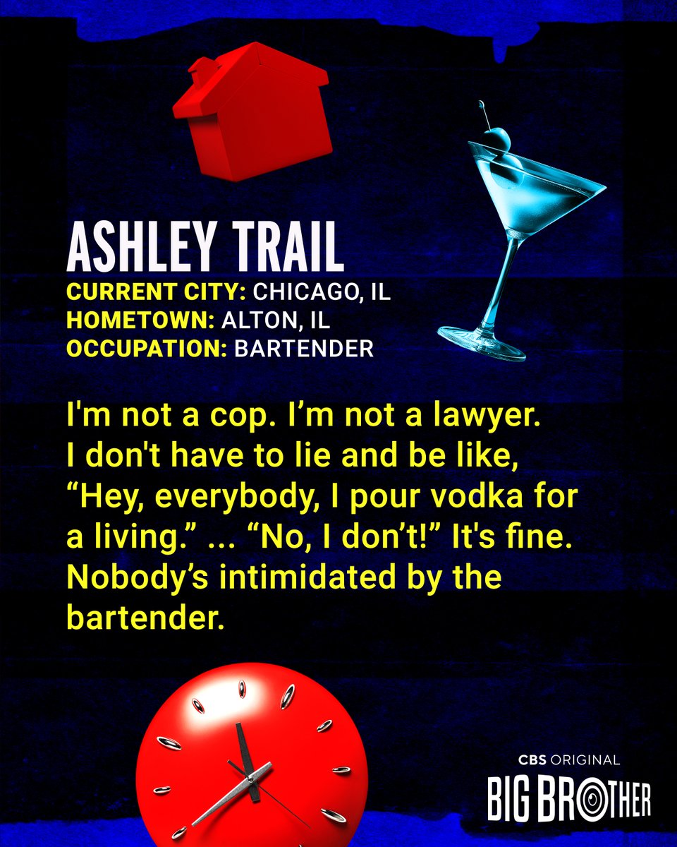CBSBigBrother's tweet photo. Ashley from Illinois will be serving all summer long and not just at the bar 🍹 Watch her enter the #BigBrother house on Thursday, July 9th @CBS! #Broveal #BB28 https://t.co/IQf4K26lXo