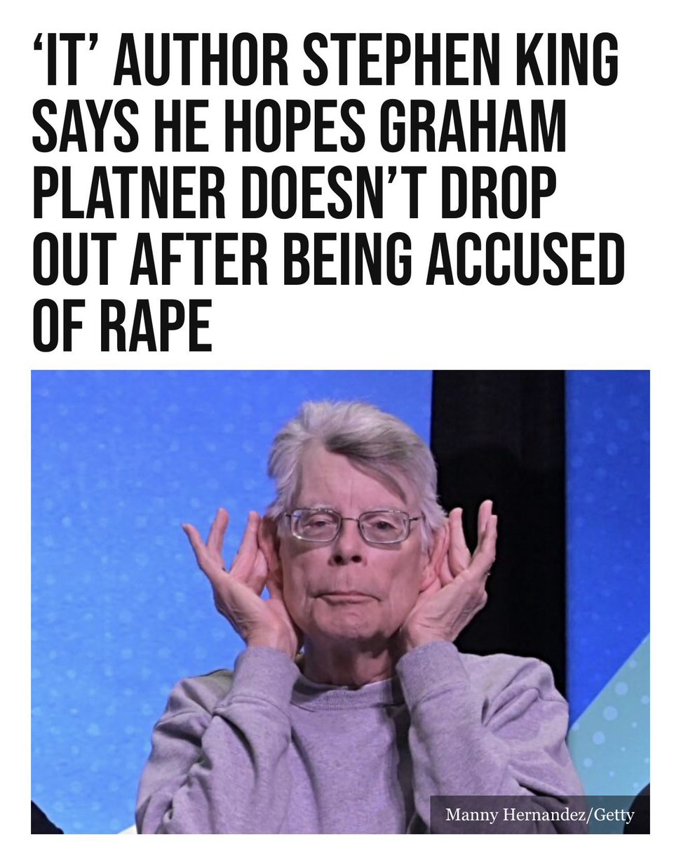 GuntherEagleman's tweet photo. 🚨 Stephen King, the king of horror, out here hoping a guy ACCUSED OF RAPE doesn’t drop out?

What a sick take from the guy who writes about monsters… while defending one. https://t.co/FVdscQXOW6