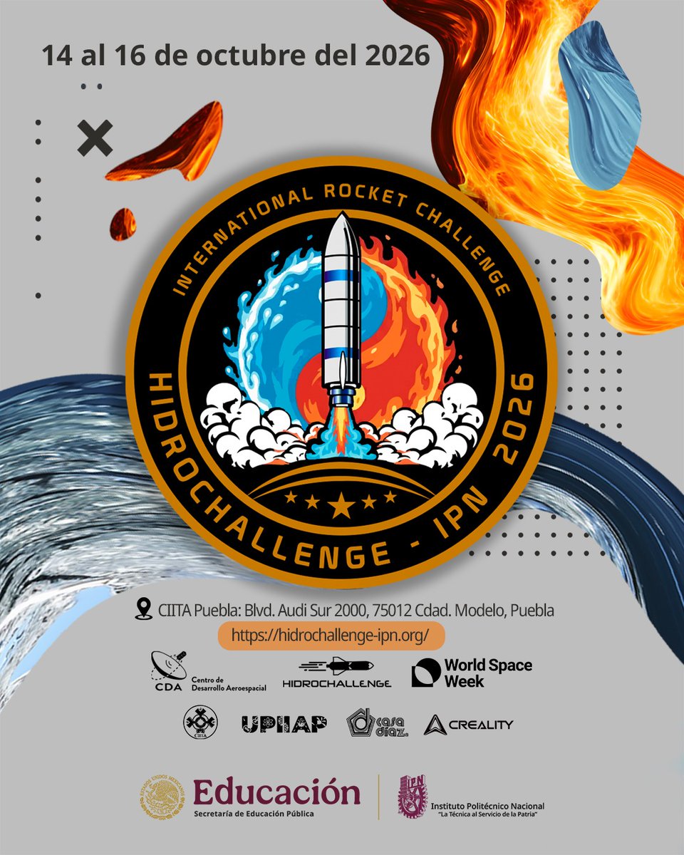 IPN_MX's tweet photo. 🚀 ¡Se acerca el #HidrochallengeIPN2026! Evento diseñado para desafiar la creatividad y habilidades técnicas de los participantes:  ¿Y tú, ya tienes listo tu prototipo de cohete hidropropulsado o de combustible sólido?
🗓️ Del 14 al 16 de octubre 
https://t.co/RIaIpzN5BG
📍 @CIITA_Puebla 
 @CDAIPN