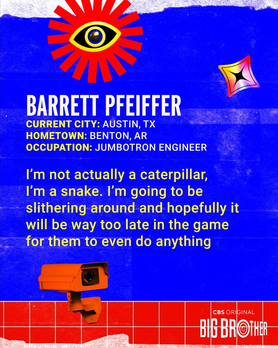 CBSBigBrother's tweet photo. Barrett from Texas has superfan knowledge of the game and is prepared to use it 👏  Watch him enter the #BigBrother house on Thursday, July 9th @CBS! #Broveal #BB28 https://t.co/kh6SknqDx3