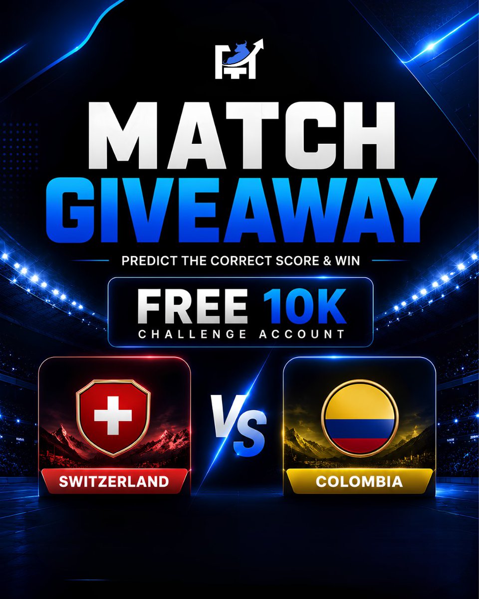 fundingurtrades's tweet photo. 🚨 FREE $10,000 CHALLENGE ACCOUNT 🚨

Switzerland vs Colombia. 🇨🇭🇨🇴

One match.
One prediction.
One winner.

Predict the EXACT final score and you could win a FREE $10K Challenge Account from FYT.

✅ Follow @fundingurtrades
🔁 Like + Repost
💬 Comment your exact score

Example: Switzerland 1-2 Colombia

⏰ Entries close at kickoff.

No edits.
Exact score only.

Drop your prediction 👇⚽