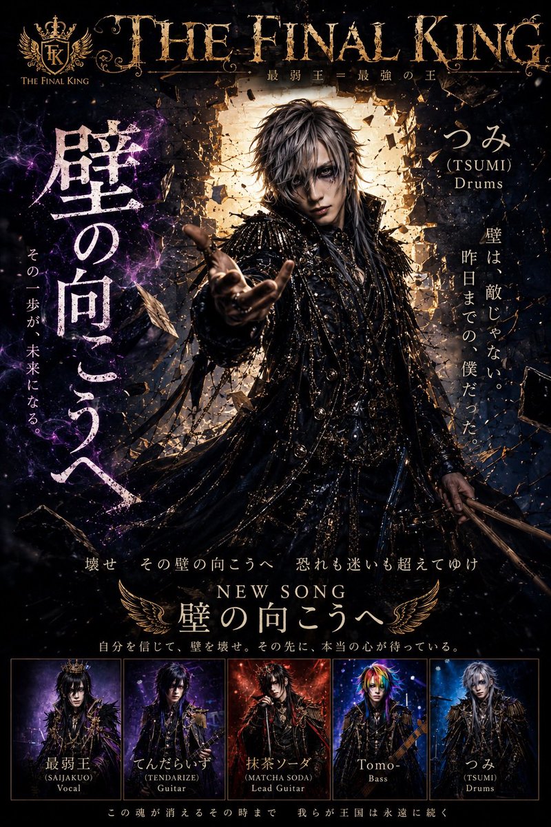 Zoddo__z's tweet photo. グラクロの騎士団から生まれてビジュアル系バンド［THE FINAL KING]

[壁の向こうへ]

#FUNGWORLD #オリジナル楽曲 #ビジュアル系 #V系 #グラクロ https://t.co/oiWgh08P8c