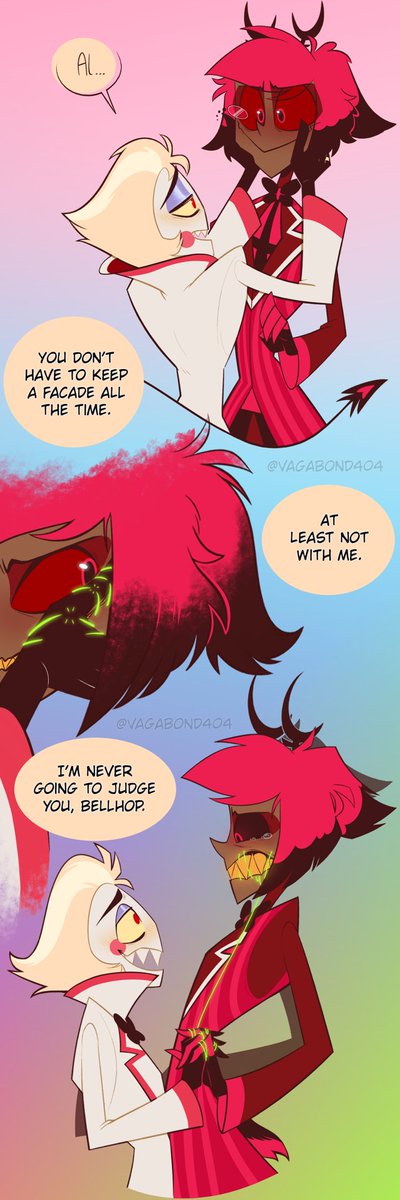 vagabond_404's tweet photo. Now imagine if Luci unstitched Al's smile, and Al didn't know whether this made him feel mad, scared, sad, or relieved ? Maybe all at once ? Anyway, this looked less cringe and sweet in my head #radioapple #bambilu #bambistar #duckbuck https://t.co/4Wm2osizTq