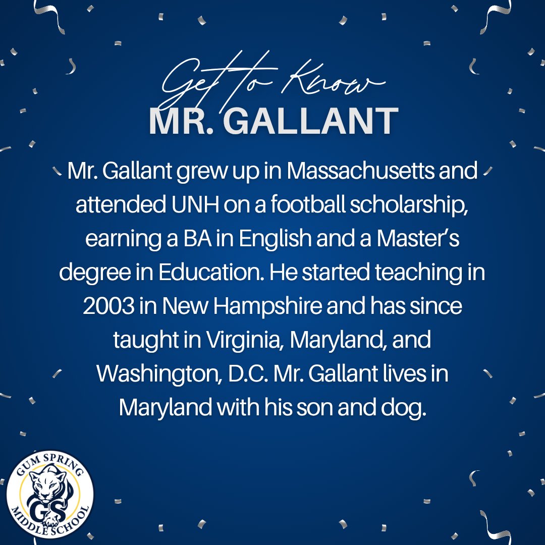 LCPS_Mercer's tweet photo. 🎉 Join us in welcoming Matthew Gallant to Gum Spring Middle School for the 2026–2027 school year! ✨ Here’s to a year full of growth, teamwork, and unforgettable experiences! 💙💛 #MountainLionFam #ROARasONE https://t.co/lkw7HHBv0s