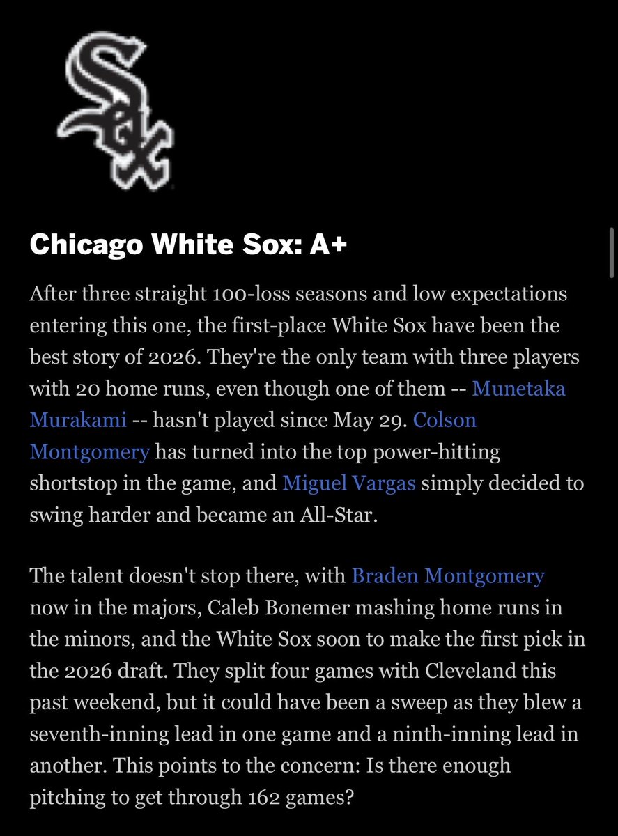 cdcole55's tweet photo. ESPN showing the #WhiteSox some love https://t.co/HVPToL0Tjv
