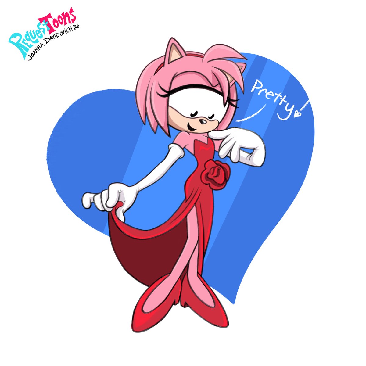 JoTheZette's tweet photo. Here's #AmyRose in a pretty dress! I'm confident I will get through all the requests from the last stream with enough time to plan a stream in advance this month. Let's GO!
....
#RequestToons is my monthly livestream where I draw what I'm told by the chat. Requests/commissions can only be submitted during the livestream. Sub on YT @JoannaDavidovich for the best chance to participate!