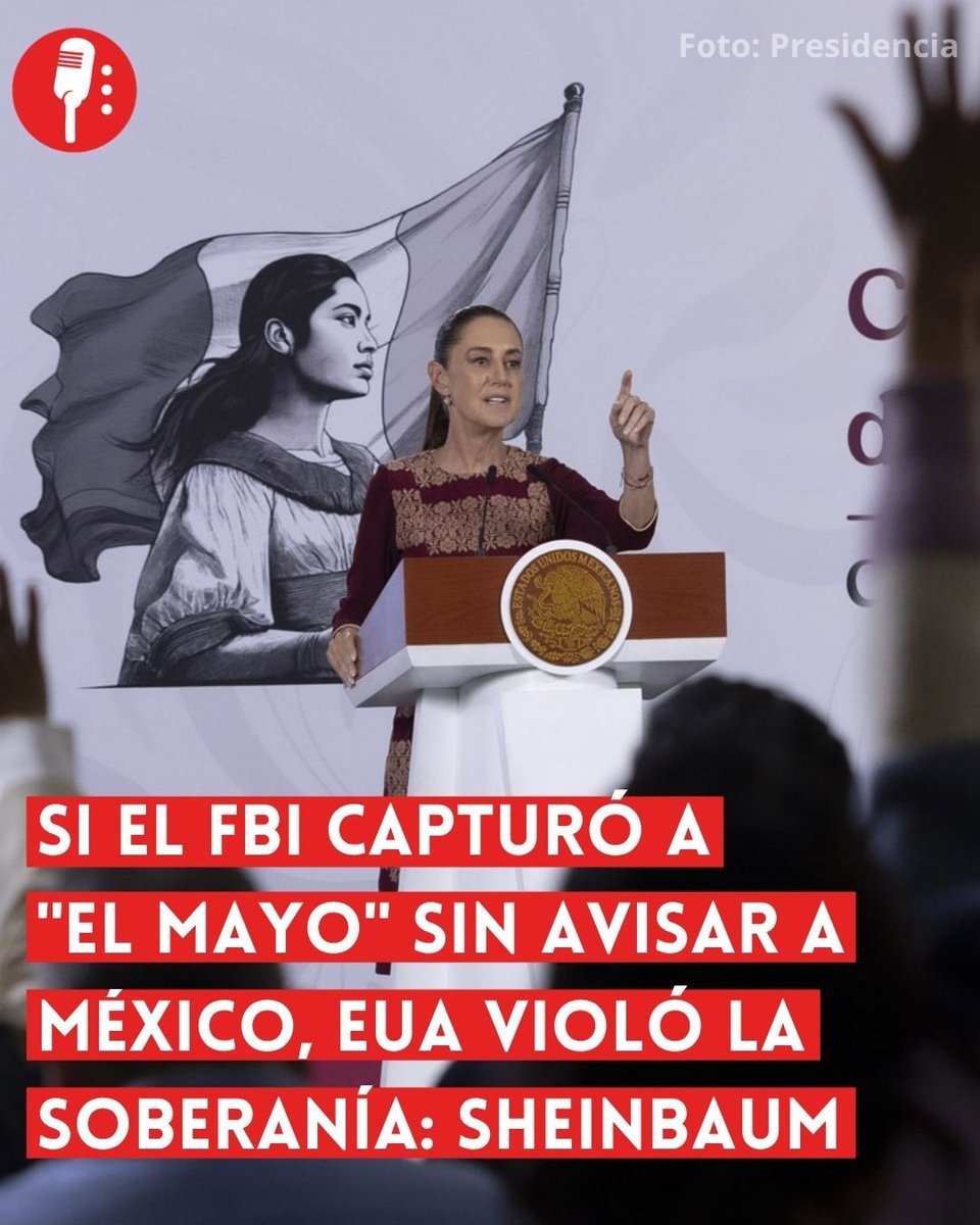 ReporterosMX_'s tweet photo. ⭕ OJO | SI EL FBI CAPTURÓ A "EL MAYO" SIN AVISAR A MÉXICO, EUA VIOLÓ LA SOBERANÍA NACIONAL: SHEINBAUM

La presidenta Claudia Sheinbaum (@Claudiashein) exigió esclarecer la presunta participación del FBI en la captura de Ismael "El Mayo" Zambada y señaló que, si agentes estadounidenses operaron sin informar al Gobierno de México, se habría vulnerado la soberanía nacional y acuerdos internacionales. https://t.co/LSK1r6jkXT